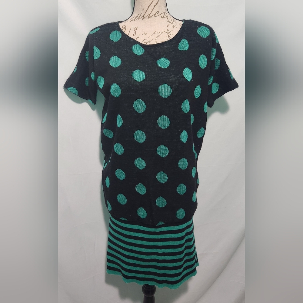 Vintage Jerell of Texas Polka Dot Striped Festive Sweater Dress. Size 7/8.